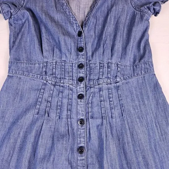 Madewell Midi Shirt Dress 6 Chambray Denim Pleated Cottage Blue Button Western - Picture 9 of 16